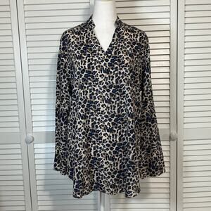 Amaryllis Leopard Print V-neck Long Sleeve Flowy Tunic Blouse Women 2X
